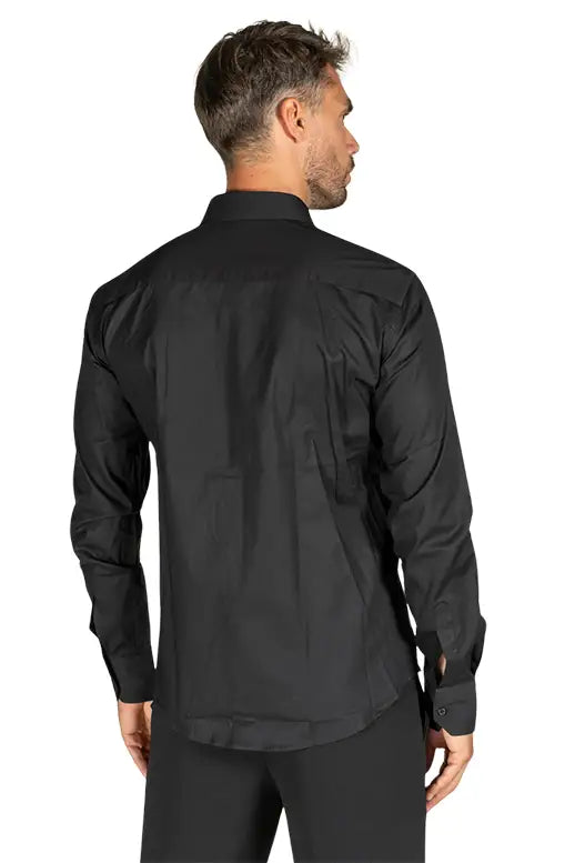Retro camicia nera slim fit Takeshy Kurosawa, vestibilità aderente e stretch.
