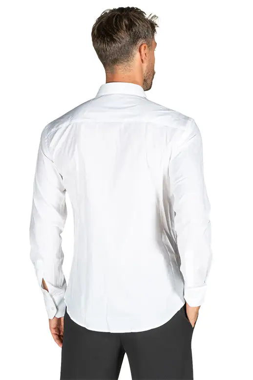 Retro camicia bianca slim fit Takeshy Kurosawa, tessuto cotone-elastan.